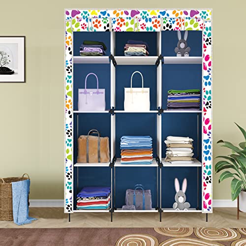 Image of Maison & Cuisine Printed Collapsible Wardrobe Portable Foldable Closet for Clothes Almira, 12 Shelves, 1 Side Pocket Non-Woven Fabric 100 GSM (P 5000-1 Dog Blue)