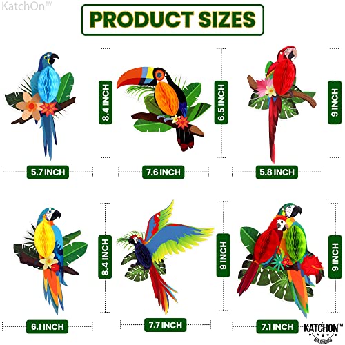 Image of KatchOn, Large Tropical Birds Honeycomb Cutouts - 9x7.7 Inch | Paper Bird Decorations, Luau Party Decorations, Hawaiian Party Decorations, Rainforest Decor, Tiki Party