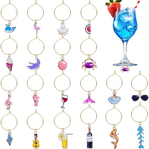Fanjashn 20 Pcs Wine Glass Charms, Wine Charms for Stem Glasses