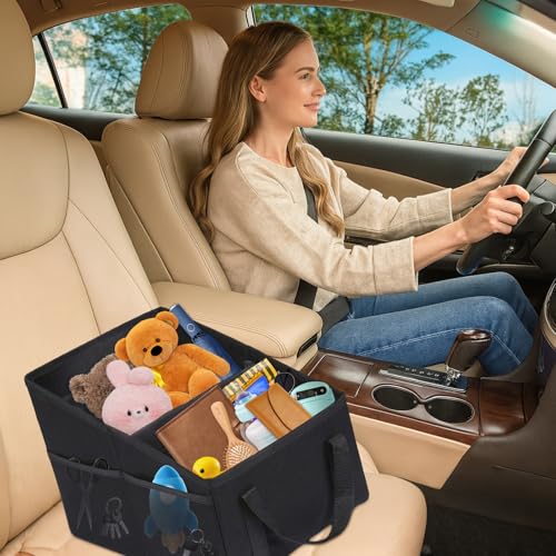 Druuzyl Auto Organizer 31x25x25cm Autositz Organizer zusammenklappbar Aufbewahrungsbox für Beifahrersitz, Sitzaufbewahrungstasche Rücksitz Organizer mit Teilung Griffen und mehreren Netztaschen