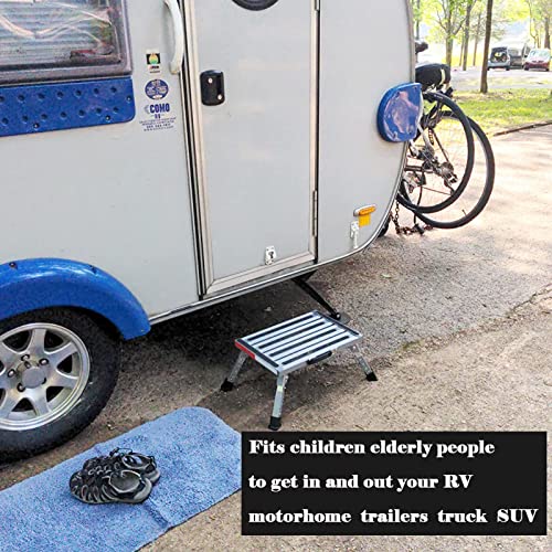 RV Step Stool - Well Made, Non-Slip, Lightweight, Folding Adjustable Aluminum - Perfect for RV Steps, Camping Steps and More