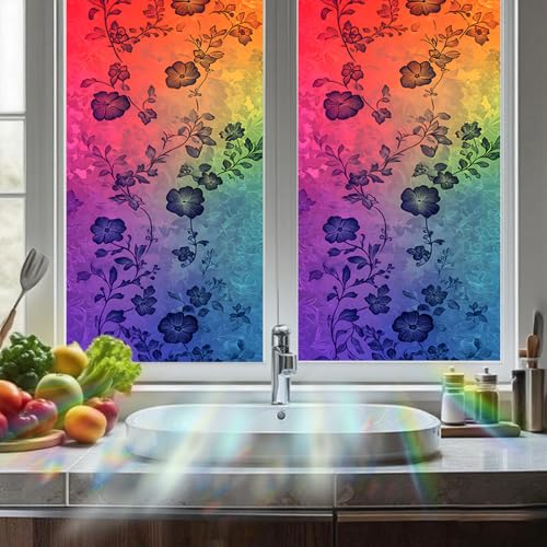 Image of Nuxovilar Rainbow Floral Window Film, 17.7x39.4inch