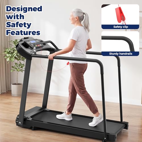 Image of Treadmill for Senior At Home with Incline, Handrails, 300LBS Capacity | Senior Walking Treadmill, 39 in x 15 in Cushioned Belt for Joint Protection, 0.5-6MPH, Low-Impact, 2.5HP, Emergency Stop