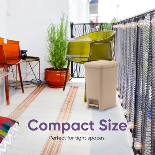 Superio Slim Step On Trash Can 6.5 Gallon, Beige Waste Bin with Foot Pedal Lid 26 Liter, Kitchen, Under Desk, Office, Bedroom, Bathroom miniatura 5
