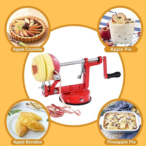 Apple Peeler Corer, Long lasting Chrome Cast Iron Apple Peeler Slicer Corer with Stainless Steel Blades and Powerful Suction Base for Apples and Potato