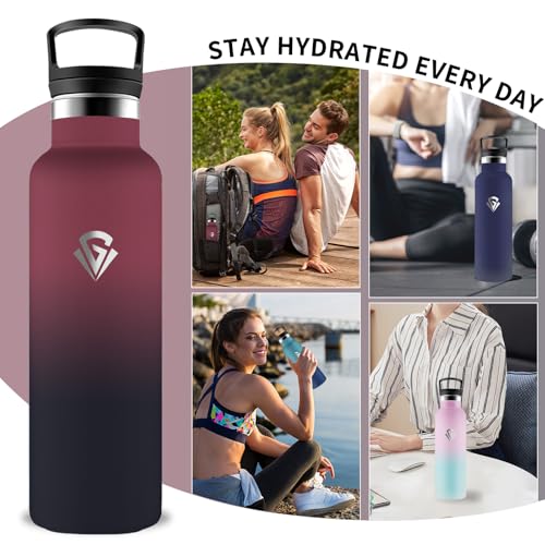 Grsta Trinkflasche Edelstahl, 750ml Thermosflasche, Trinkflasche mit Strohhalm, BPA-Frei, Auslaufsicher, Doppelwandige Vakuumisolierte, Wasserflasche für Reisen, Camping, Büro, Wandern