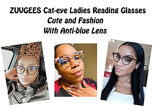 Image of ZUVGEES 2 Pack Womens Cute Oversized Cat Eye Blue Light Blocking Reading Glasses Computer Readers