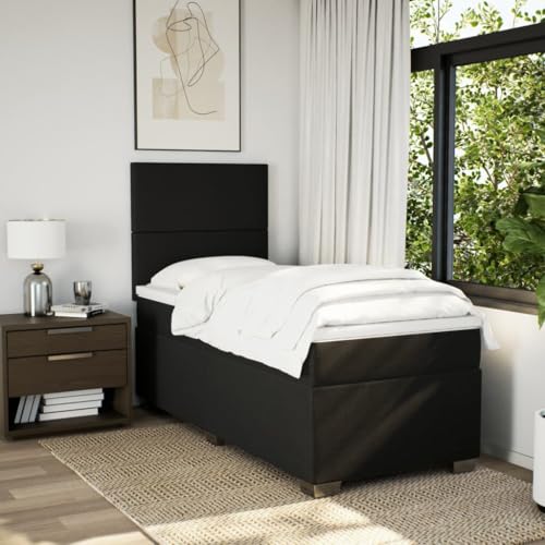 Bodenbettrahmen Tagesbett,Boxspringbett mit Matratze Schwarz 90x200 cm Stoff,Tagesbett für Kleine Räume, Gästezimmer, Schlafzimmer – Bild 3