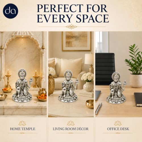Image of Silver Plated Hanuman ji Idol for Car - 4 Inch | Compact Bajrangbali Murti for Home Temple, Car Dashboard | A Home Decor Lord Hanuman Idol Gift