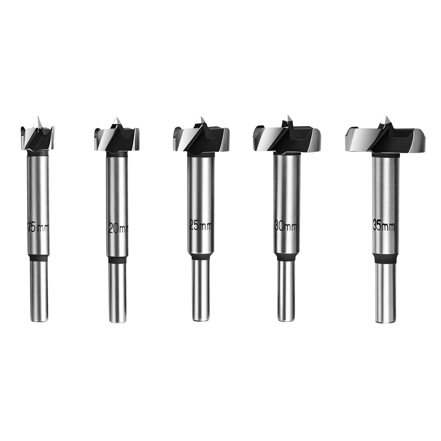 Forstner Drill Bit Set, 5-Piece (15–35mm) Tungsten Carbide Wood Drill Bits, Heavy Duty Hole Saw Set for Hand Drill & Pillar Drill, Solid Wood, Plywood, MDF & Particle Board
