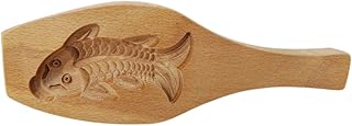 Needzo Traditional Wooden Moon Cake Mold, Gold Fish Shape For Biscuits, Muffins, Mid-Autumn Festival, 9 Inch