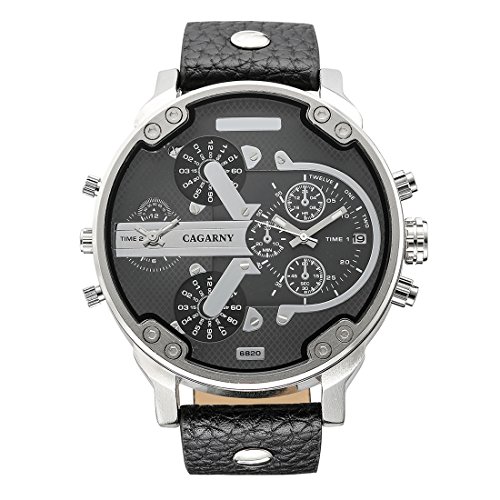Montre sport d'affaires en cuir noir avec podomètre et GMT LULI