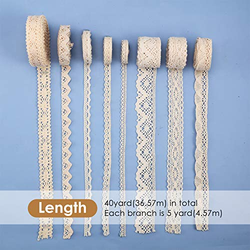 image for Tatuo 40 Yards Cotton Lace Trim Vintage Ribbon Crochet Cotton Lace Sca