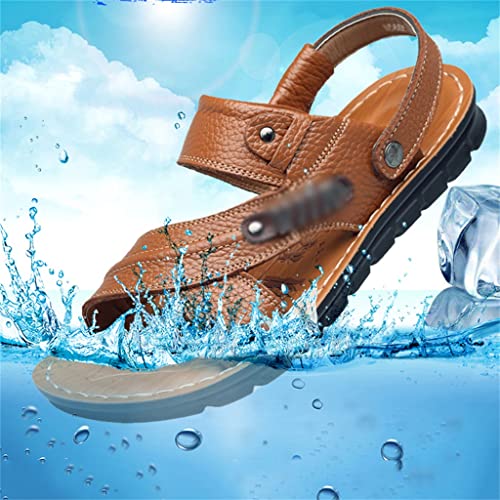 Men's Beach Shoes Sandals Cow Leather Slippers Breathable Purpose Men's Sandals(43)2
