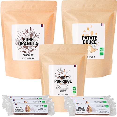 Granola chocolat bio sans gluten Nutripure pour petit déjeuner à IG modéré riche en fibres