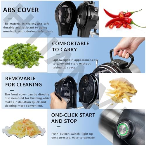 Commercial Electric Vegetable Slicer - Adjustable 1-5mm Thickness, Stainless Steel Multi-Functional Slicer for Onions, Peppers, Celery, Beans & Chopped Green Onions - FC-110CL