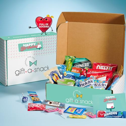 Image of Gift A Snack - Happy Birthday Snack Box Variety Pack Care Package + Greeting Card (45 Count) Bday Sweet Treats Gift Basket, Candies Chips Crackers Bars - Office Food Assortments