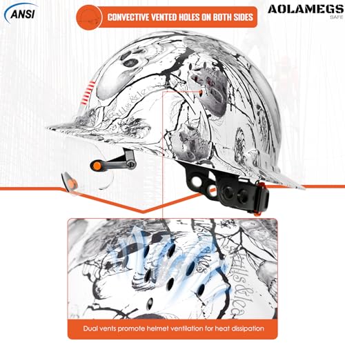 Aolamegs Safe Skull Full Brim Hard Hat with Visor - OSHA Approved Construction Hard Hats Chin Straps for Men Casco De Construccion Vented Safety Helmet ANSI Z89.1 Type I Class C Construction Hats