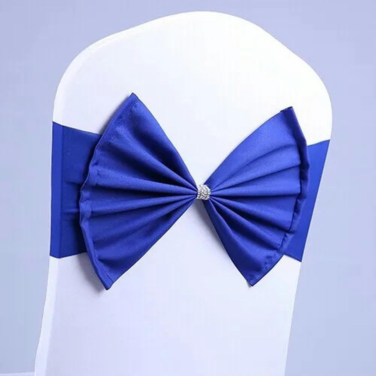 Chair sash,20 pcs Elastic Stretch Spandex and with Polyester Bow Hotel Party Knot Tie(Blue)