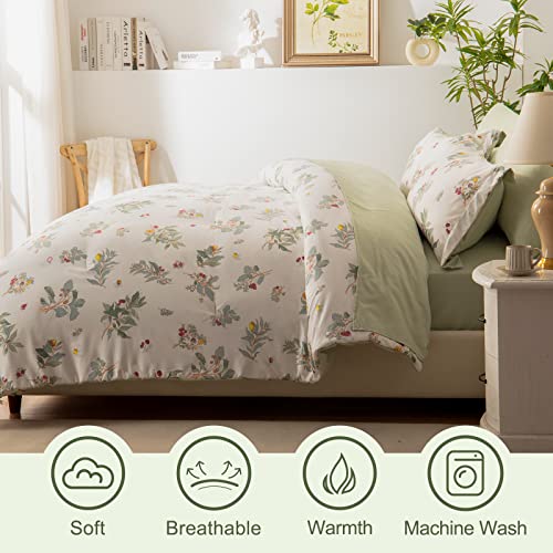 Emme Botanical Sage Green Comforter Set Twin Size 5 Pieces, Brushed Microfiber Bed In A Bag, Ultra Soft Bedding Set With Sheets (Sage Green, 5 Piece Twin/Twin Xl) #TOP5