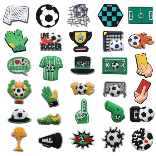 30 Stück Fußball Schuh-Charms, Sport-Charme Schuhdekoration für Crocs-Sandalen, Fußballzubehör für Jugendliche, Jungen und Männer
