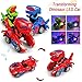 HENGBANG Transforming Toys, Dinosaur Cars Combined Into One,Automatic Transformation, Transformation of Dinosaur LED Cars, Lamps (Red)