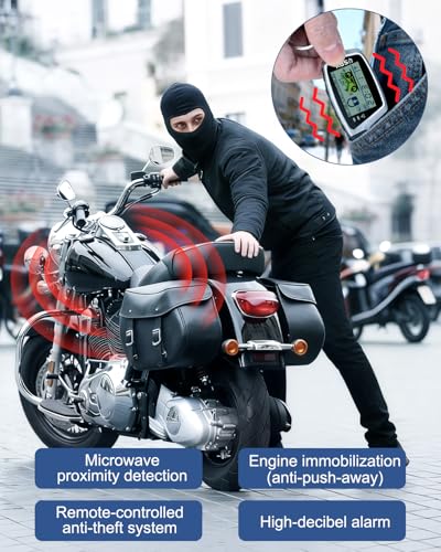 LNKERCO Motorcycle Alarm with 2-Way LCD Remote & Engine Cut Off - 12V DC Anti-Theft Security System, 115dB Siren, Waterproof Sensor, Remote Start for Motorcycle, Scooter, ATV