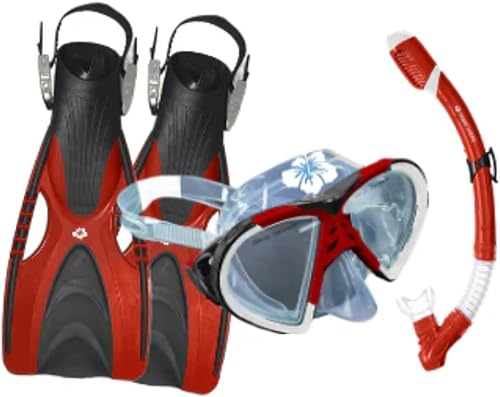 Leilani Snorkel Set - Kids Snorkeling Gear, Snorkel Mask Dual-Window Tempered Glass Mask, Dry-Top Snorkeling Set Adjustable Fins