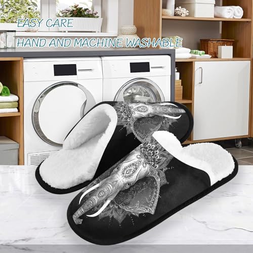 Retro Elephant Black Bohemian Slippers For Women Men Soft Memory Foam Non-Slip Animal Winter Indoor House Shoes Travel Slipper3