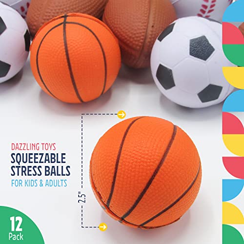 Squeezable Stress Balls 12 Pack Sports Foam Balls Baseball, Basketball, Soccer, Football- Relaxation Gadgets, Fidget Toys, Party Favors, - Thumbnail 2