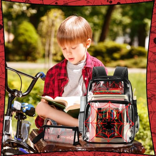 Paterr 3 Pcs Clear Backpack for Boys Spider Backpack with Lunch Bag Pencil Case for Kids Black Heavy Duty PVC Transparent Bookbag See Through School Bag2