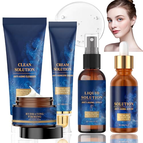 5PCS Olavita Liquid Solution Olavitas Boto-x Liquid Solution Skin Care Set with Olavita Serum Spray Face Cream Cleanser Eye Cream Firm & Lift Skin Deep Cleansing Even Skin Tone