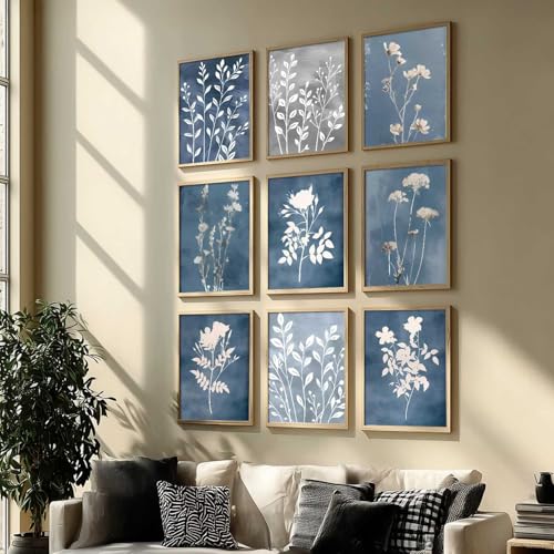 Image of kotart Aesthetic Abstract Floral Art Home Decoration | Boho Floral Paintings With Frame For Living Room Bed Room Hotel Wall Decor Digital Reprint Set of 9 (13X17 inch)