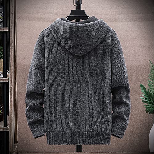 Mens Full Zip Up Hooded Knit Cardigan Lightweight Casual Regular Fit Jacket Long Sleeve Sports Sweater With Pocket (Dark Grey,XX-Large)