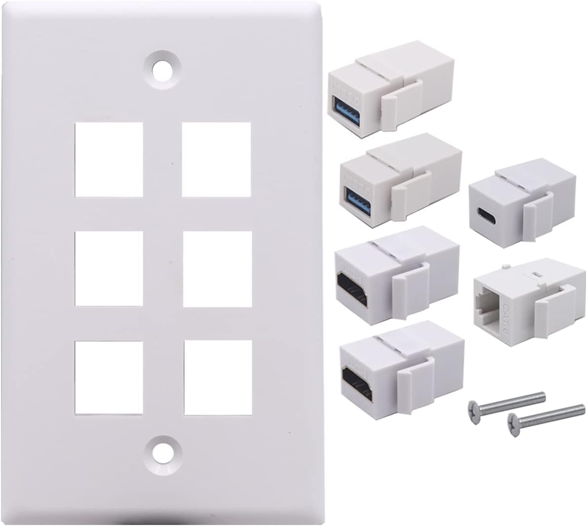 4 Ports Wall Plate, 2 Ports 4K@60Hz HDMI 2 Ports USB 3.0 Female to Female Module Keystone Outlet Socket Wall Plate