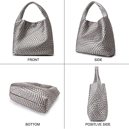 Image of Queenoris Fashion Hobo Bags for Women Top-handle Shoulder Bag Vegan Leather Purses Soft Summer Tote Bag | WOVEN