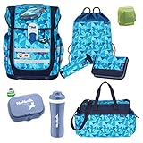 McNeill Schulranzen Jungen 1. Klasse 9-TLG. Set Ergo Complete RACE Auto mit Sporttasche und Regenschutz