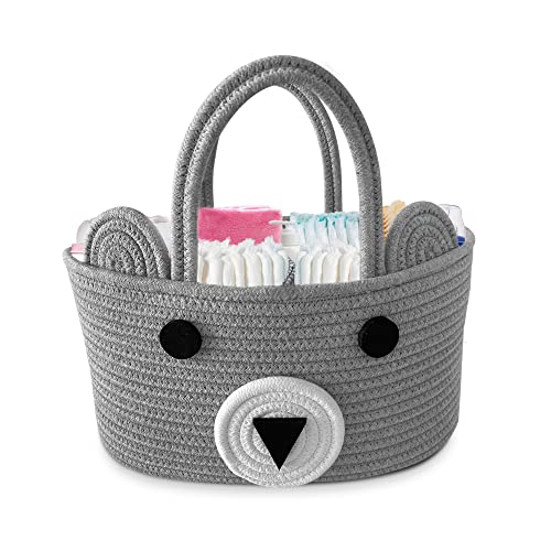 Image of KELLANDRA Baby Diaper Caddy Organizer | 100% Cotton Rope Canvas | Newborn Baby Shower Basket for Diapers, Portable Toy Storage | Nursery Decor for Baby Boy and Girl | Gray