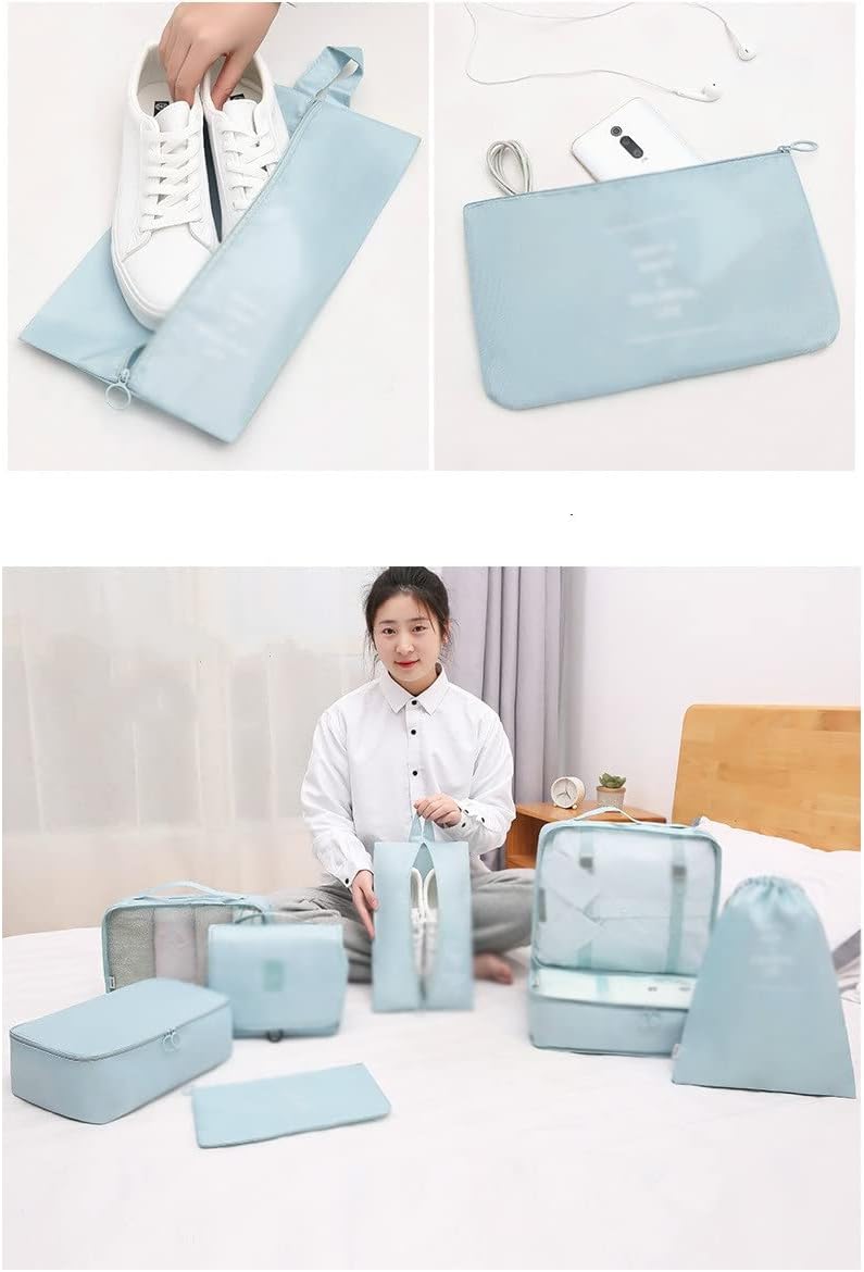 8pcs Set Travel Organizer Storage Bags Suitcase Packing Set Storage Cases Portable Luggage Organizer Clothes Shoe Tidy Pouch Bag (Color : A) (B) image 2