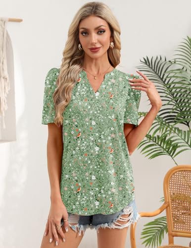 Image of Zeagoo Women Blouses Puff Short Sleeve Tops V Neck Dressy Casual Spring Shirts Boho Floral Cute Clothes 2026