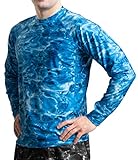 Aqua Design Mens Rash Guard Long Sleeve Water Shirt, Swimming Shirts for Men (Royal Ripple, Large)