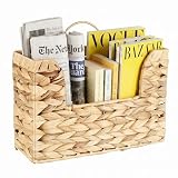 Dexpally Zeitungsständer Wandkor, Gewebtes Aufbewahrungskorb mit Griff, Wasserhyazinthe Handgewebter, Weidenkorb für Buch, Zeitschriften, für Wohnzimmer, Büro, Schreibtisch, Schlafzimmer (30x20x11 cm)