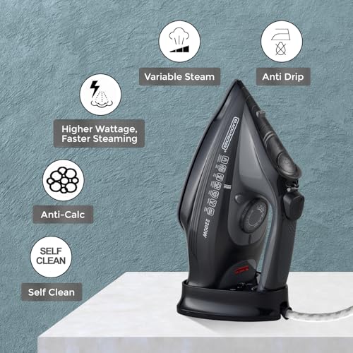 Image of Black+Decker Cordless Steam Iron,2200W,Quick Wrinkle-Free Ironing,Ceramic Sole,Powerful 30gm /min steam output|350 ml water tank|Anti-Calc,Anti-Drip & Auto Shut Off|2 Yr warranty(Black)