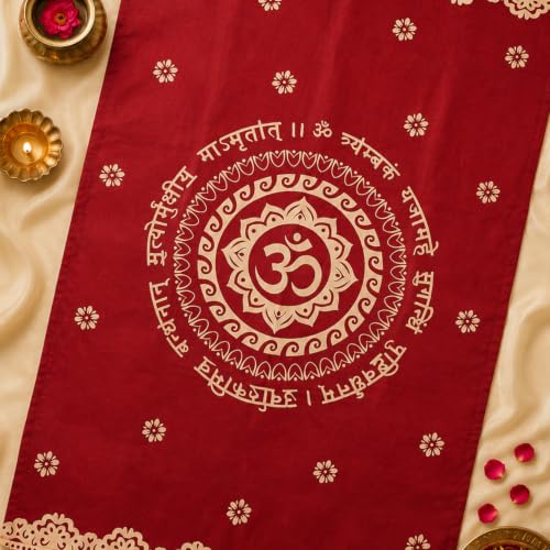 Image of SpecialYou Ganpati Decoration Setup for Home Decor with OM Red Fabric Backdrop Cloth for Decorations Pooja, Ganpati Backdrop Decoration, Mandir Decorations Items for Home