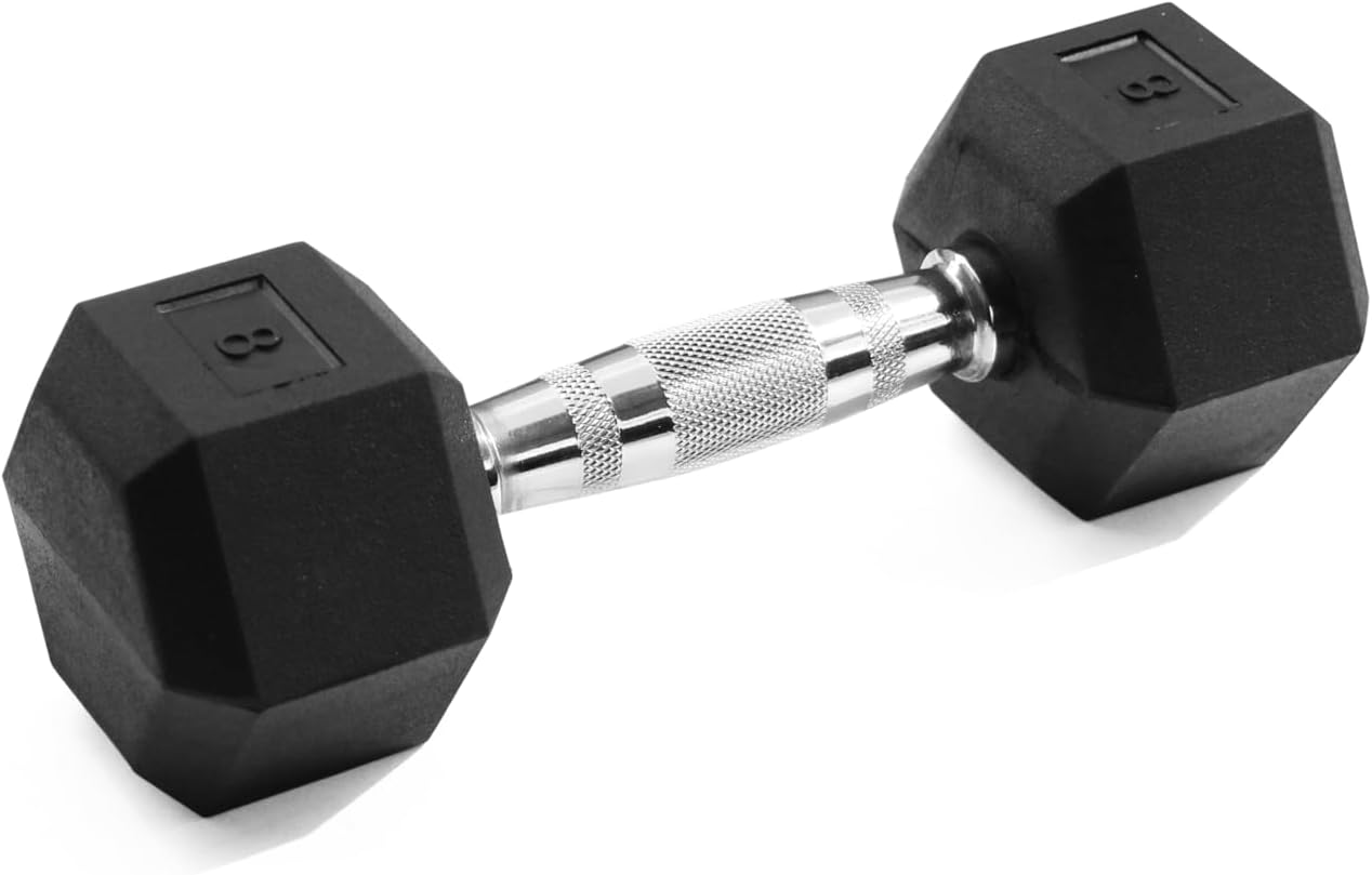 GYMENIST Single Hex Rubber Dumbbell with Metal Handles Exercise Heavy Workout Dumbbells Workout Weights Sold As Singles or Set of 2