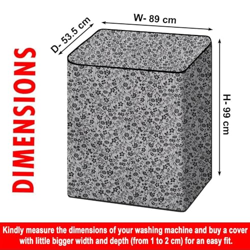 Image of The Furnishing Tree Semi-Automatic Top Load Washing Machine Cover | Waterproof & Dustproof | Easy to Clean | Durable & Washable, Monochrome Floral Vine Print Polyester (53.5x89x99 CM)