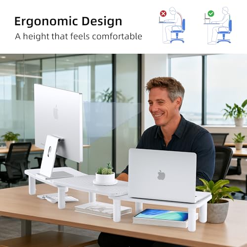 Dual Monitor Stand For Desk,Adjustable Height Long Wood Computer Riser - image 6