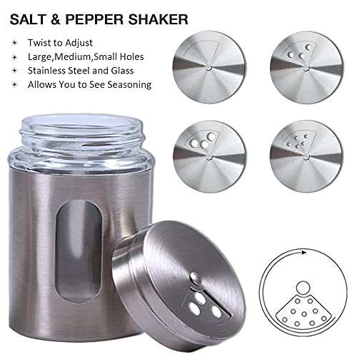 1 Pack Large Salt Shaker With 3 Adjustable Pour Holes - 4.3×2.7 Inch Salt Shaker With Stainless Steel Outer Layer And Internal Thick And Durable Glass For Granular Seasoning #TOP2