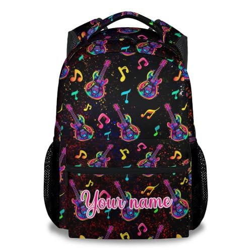 Personalized School Backpack for Girls, Boys - 17 Inch Large Black Guitar Backpacks for Teens - Funny Durable Bookbag for Highschool
