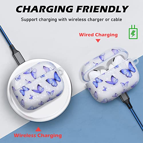 Diygody Compatible For Airpods Pro Case Cute With Kawaii Keychain Blue Butterfly Marble Shell Design Girls Women Soft Tpu Anti-Drop Protective Case For Airpods Pro #TOP1